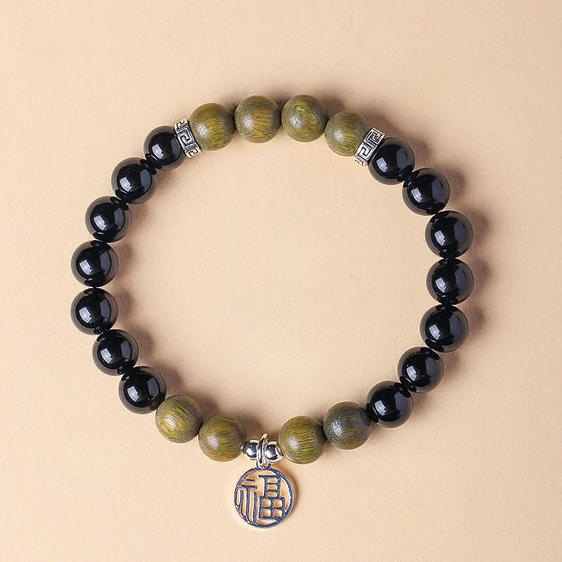 Nimara Ritual Black Onyx Fu Character Beaded Luck Bracelet
