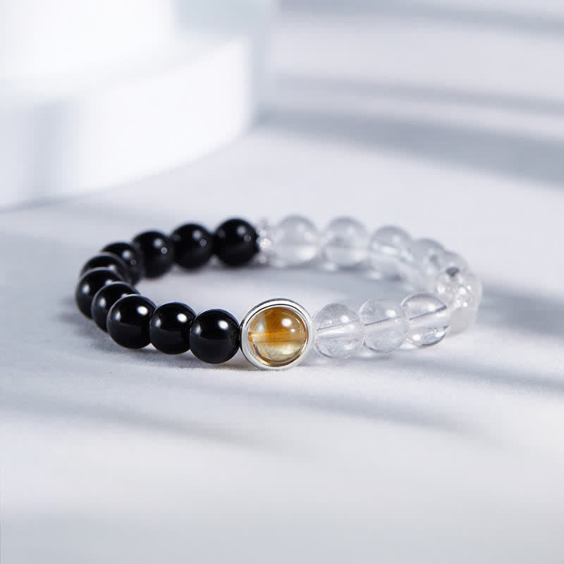 Nimara Ritual Clear Quartz Black Obsidian Protection Bracelet