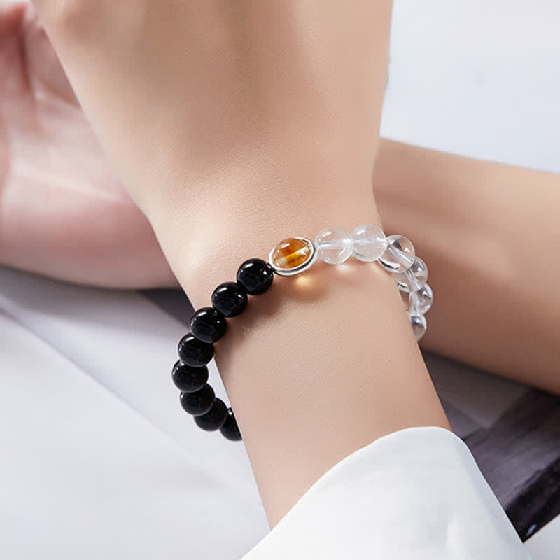 Nimara Ritual Clear Quartz Black Obsidian Protection Bracelet