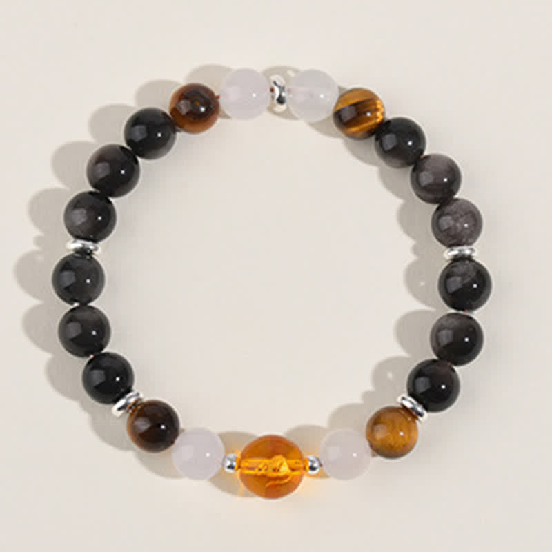 Nimara Ritual Natural Crystals Silver Sheen Obsidian Chinese Zodiac Protection Bracelet