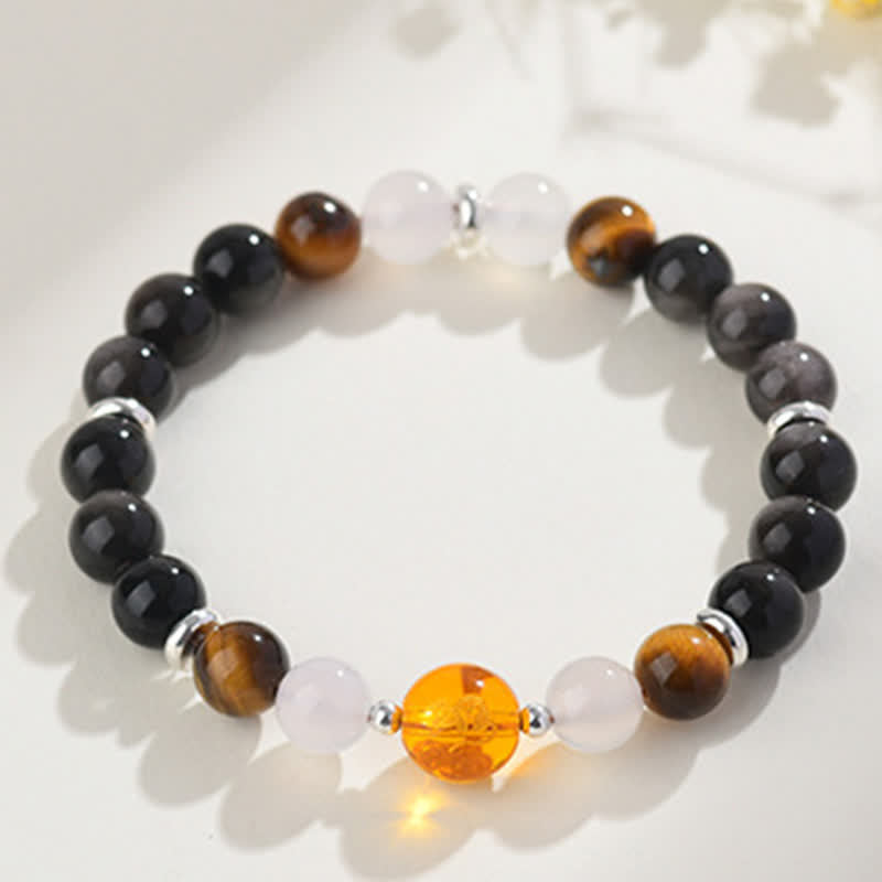 Nimara Ritual Natural Crystals Silver Sheen Obsidian Chinese Zodiac Protection Bracelet