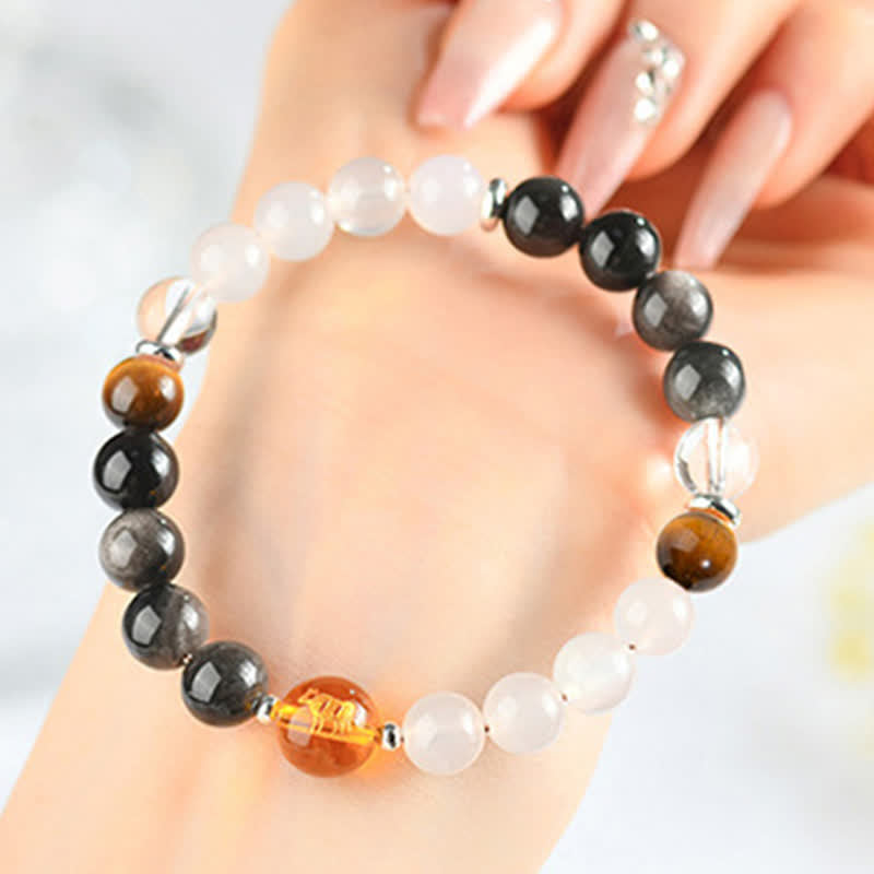 Nimara Ritual Natural Crystals Silver Sheen Obsidian Chinese Zodiac Protection Bracelet