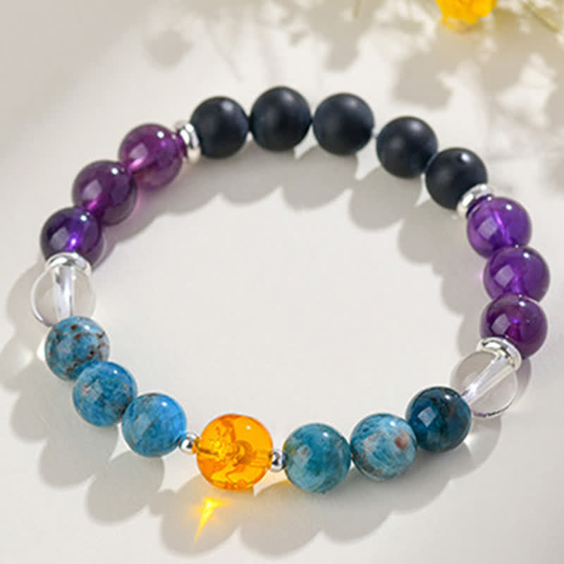 Nimara Ritual Natural Crystals Silver Sheen Obsidian Chinese Zodiac Protection Bracelet