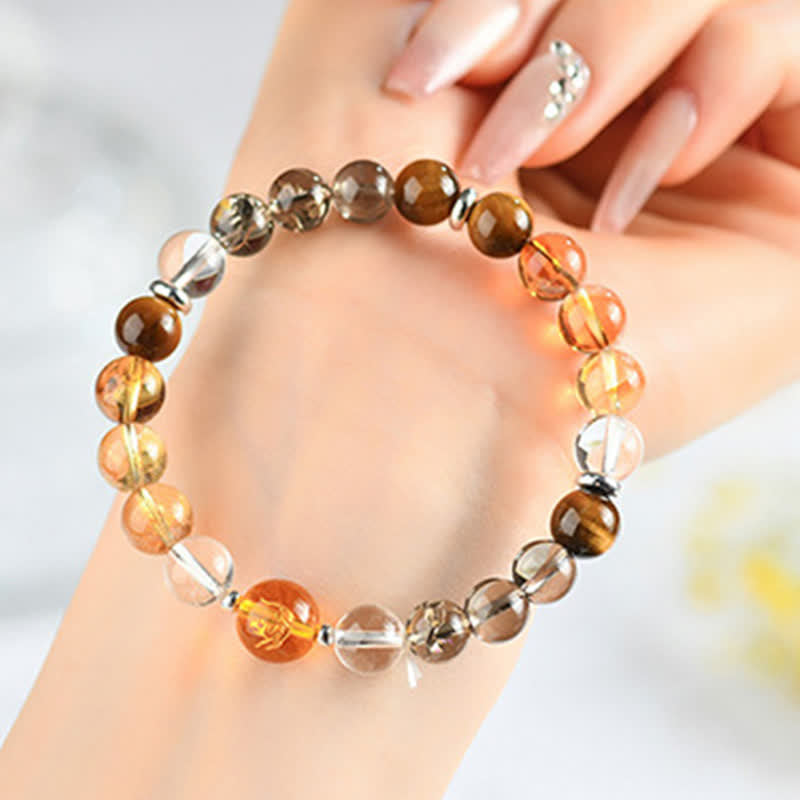 Nimara Ritual Natural Crystals Silver Sheen Obsidian Chinese Zodiac Protection Bracelet