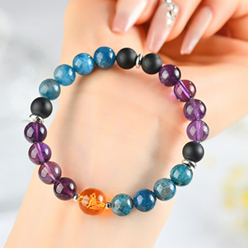 Nimara Ritual Natural Crystals Silver Sheen Obsidian Chinese Zodiac Protection Bracelet