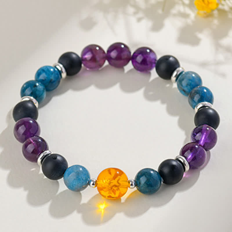 Nimara Ritual Natural Crystals Silver Sheen Obsidian Chinese Zodiac Protection Bracelet