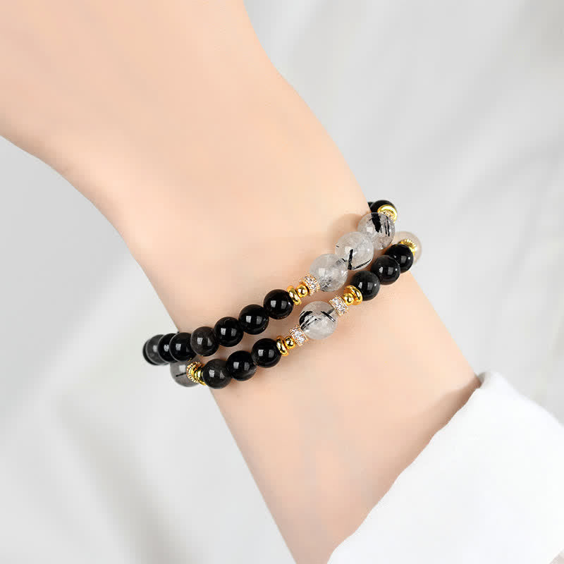Nimara Ritual Natural Silver Sheen Obsidian Double Wrap Soothing Bracelet