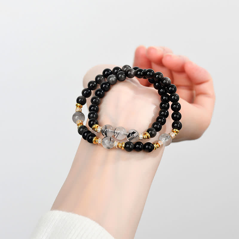 Nimara Ritual Natural Silver Sheen Obsidian Double Wrap Soothing Bracelet