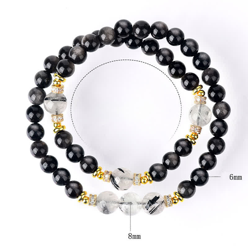 Nimara Ritual Natural Silver Sheen Obsidian Double Wrap Soothing Bracelet