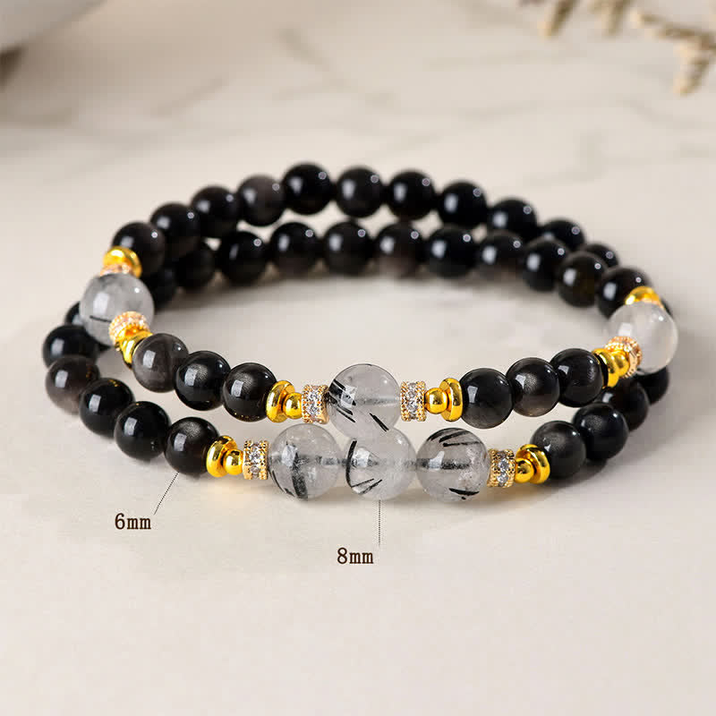 Nimara Ritual Natural Silver Sheen Obsidian Double Wrap Soothing Bracelet