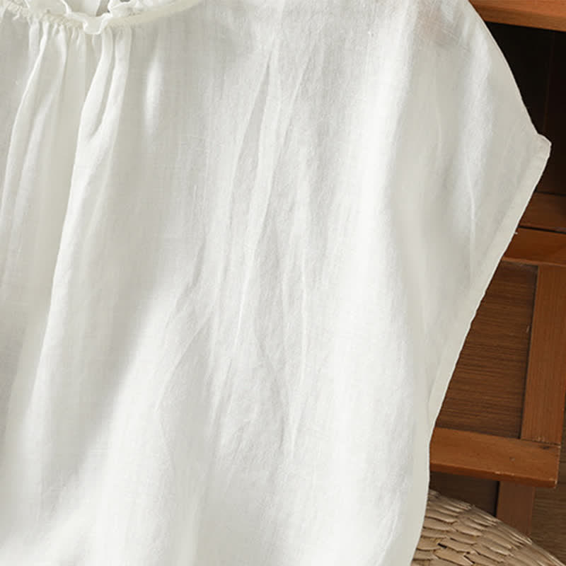 Nimara Ritual Summer Casual Ruffled Collar Back Button-up Solid Women's Sleeveless Shirts