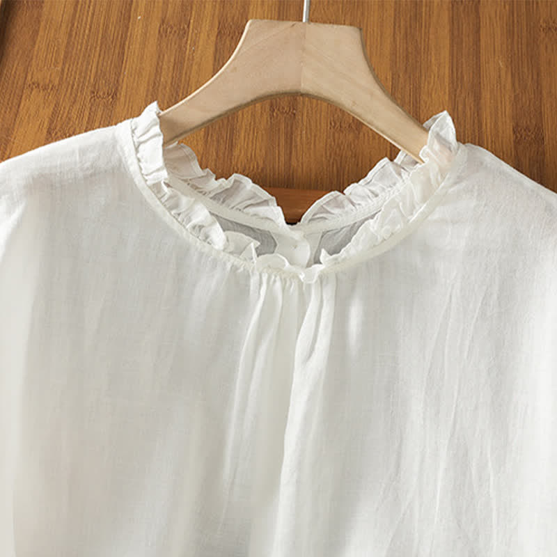 Nimara Ritual Summer Casual Ruffled Collar Back Button-up Solid Women's Sleeveless Shirts