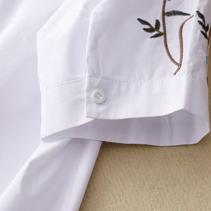 Nimara Ritual Spring Summer Boho Embroidery Floral Women's Short Sleeve Shirt