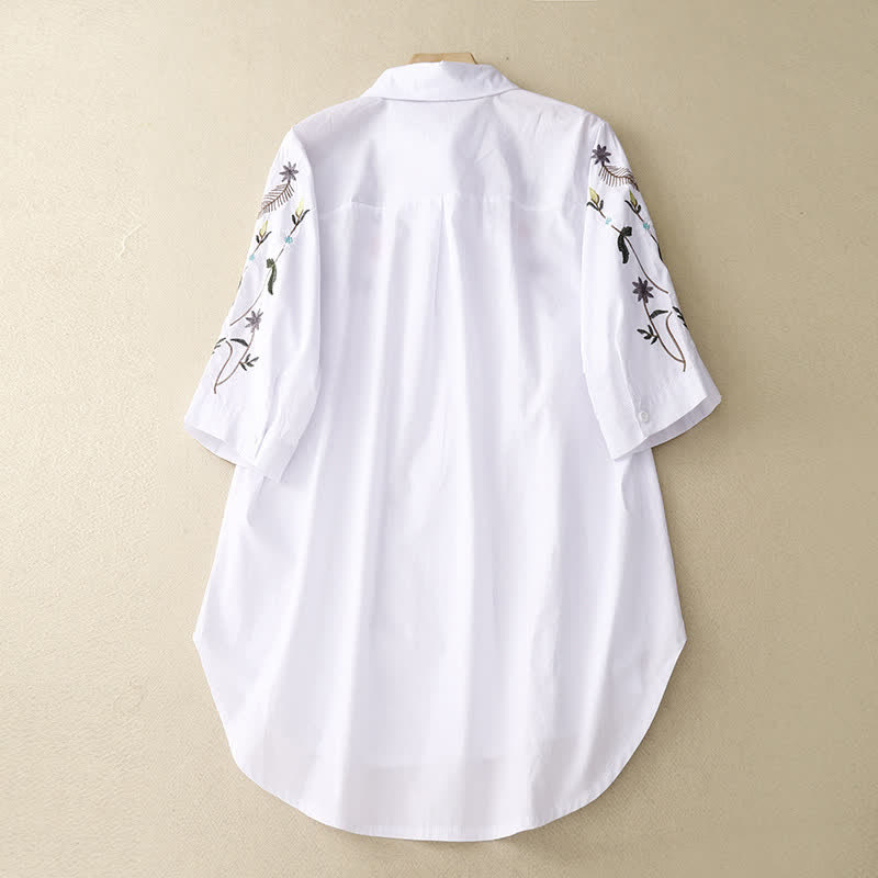 Nimara Ritual Spring Summer Boho Embroidery Floral Women's Short Sleeve Shirt
