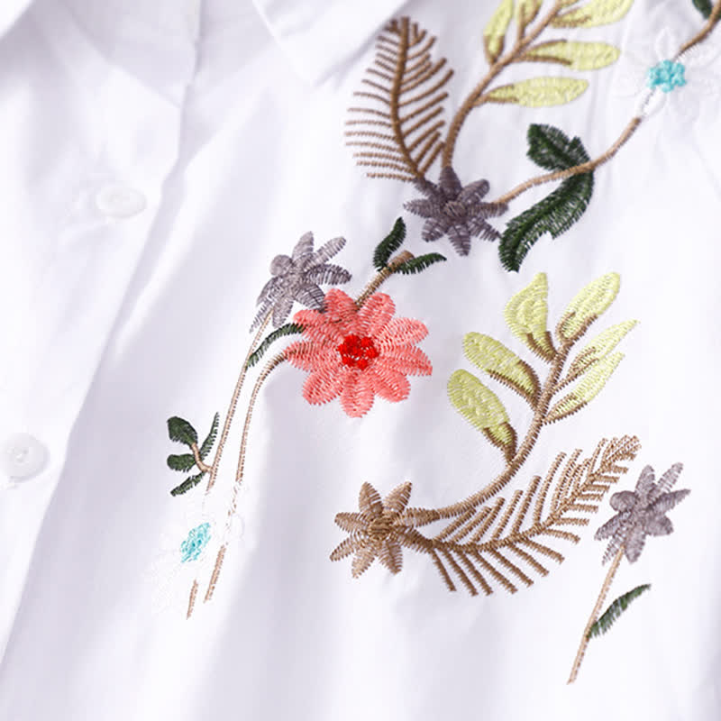 Nimara Ritual Spring Summer Boho Embroidery Floral Women's Short Sleeve Shirt