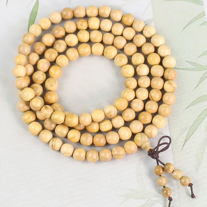 Nimara Ritual Peach Wood Wealth Hand Polished Knotted 108 Bead Mala