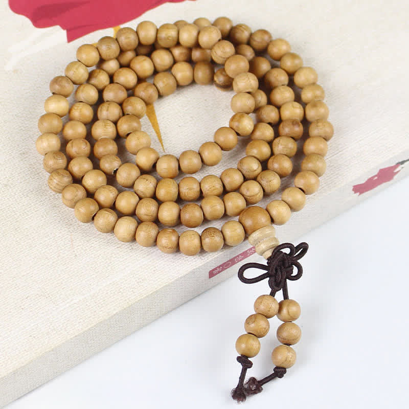 Nimara Ritual Peach Wood Wealth Hand Polished Knotted 108 Bead Mala