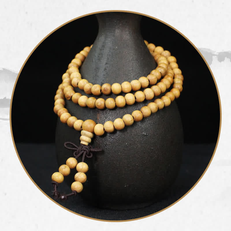 Nimara Ritual Peach Wood Wealth Hand Polished Knotted 108 Bead Mala