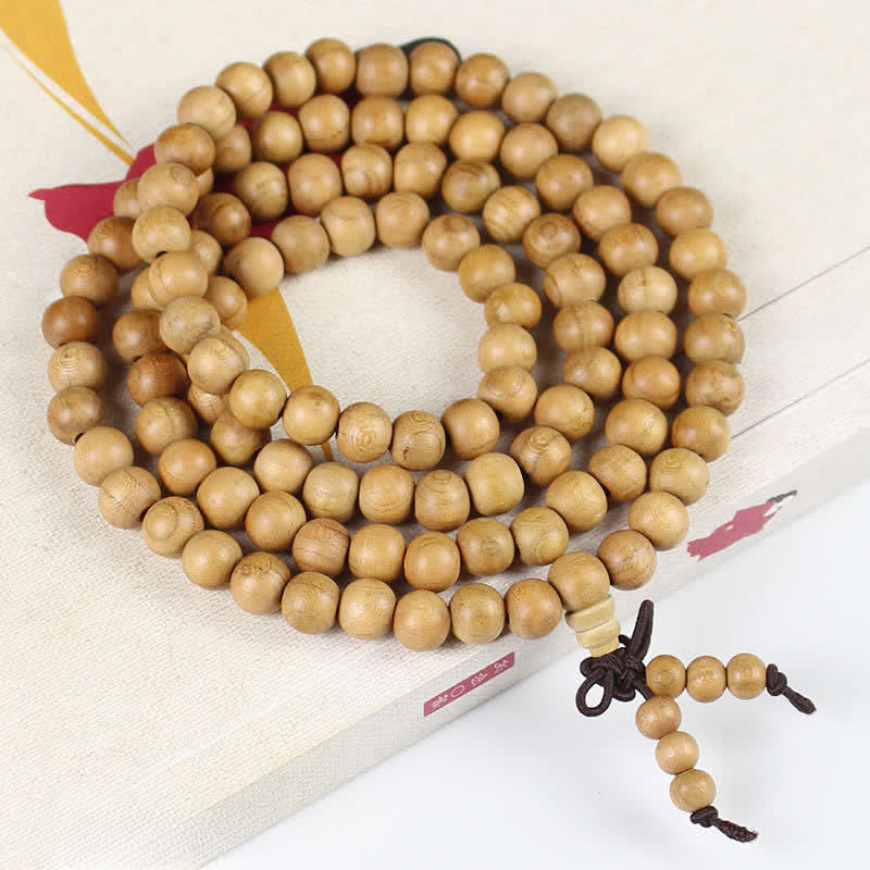 Nimara Ritual Peach Wood Wealth Hand Polished Knotted 108 Bead Mala