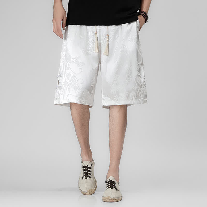 Nimara Ritual Summer Drawstring Dragon Frog Button Side Men's Shorts With Pockets