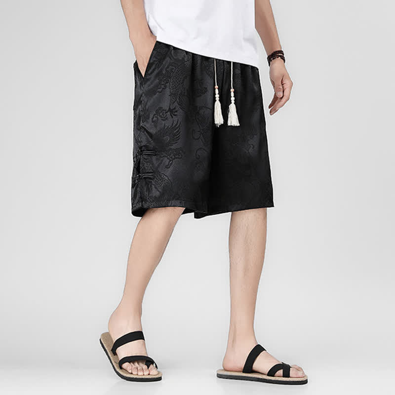 Nimara Ritual Summer Drawstring Dragon Frog Button Side Men's Shorts With Pockets