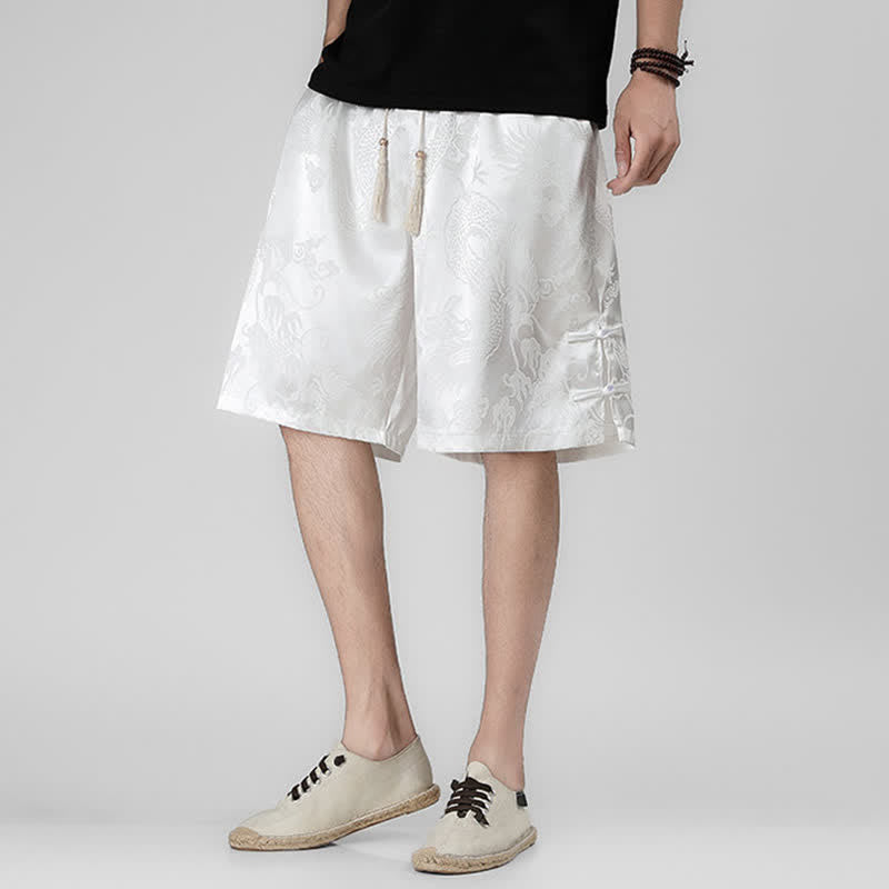 Nimara Ritual Summer Drawstring Dragon Frog Button Side Men's Shorts With Pockets