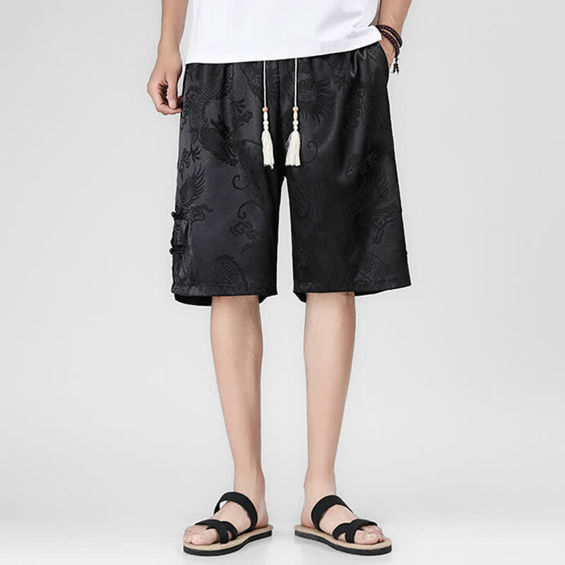 Nimara Ritual Summer Drawstring Dragon Frog Button Side Men's Shorts With Pockets