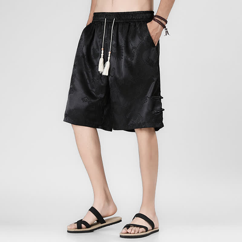 Nimara Ritual Summer Drawstring Dragon Frog Button Side Men's Shorts With Pockets