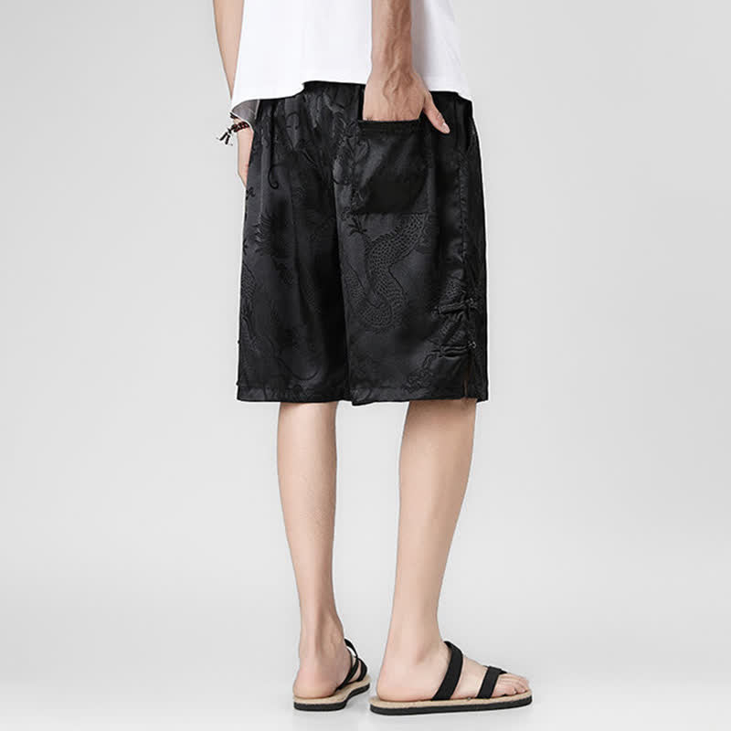 Nimara Ritual Summer Drawstring Dragon Frog Button Side Men's Shorts With Pockets