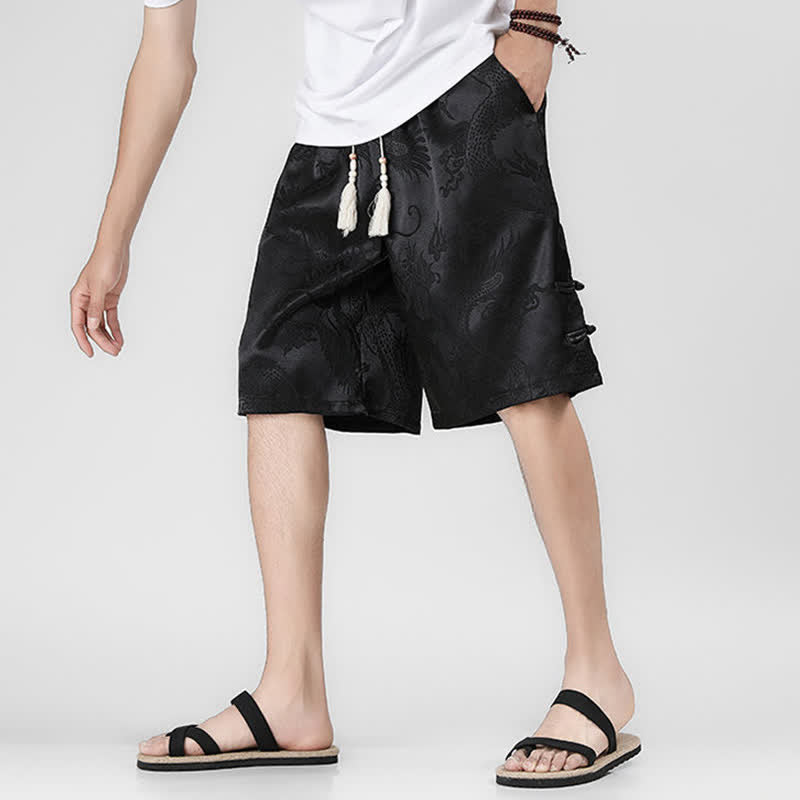 Nimara Ritual Summer Drawstring Dragon Frog Button Side Men's Shorts With Pockets