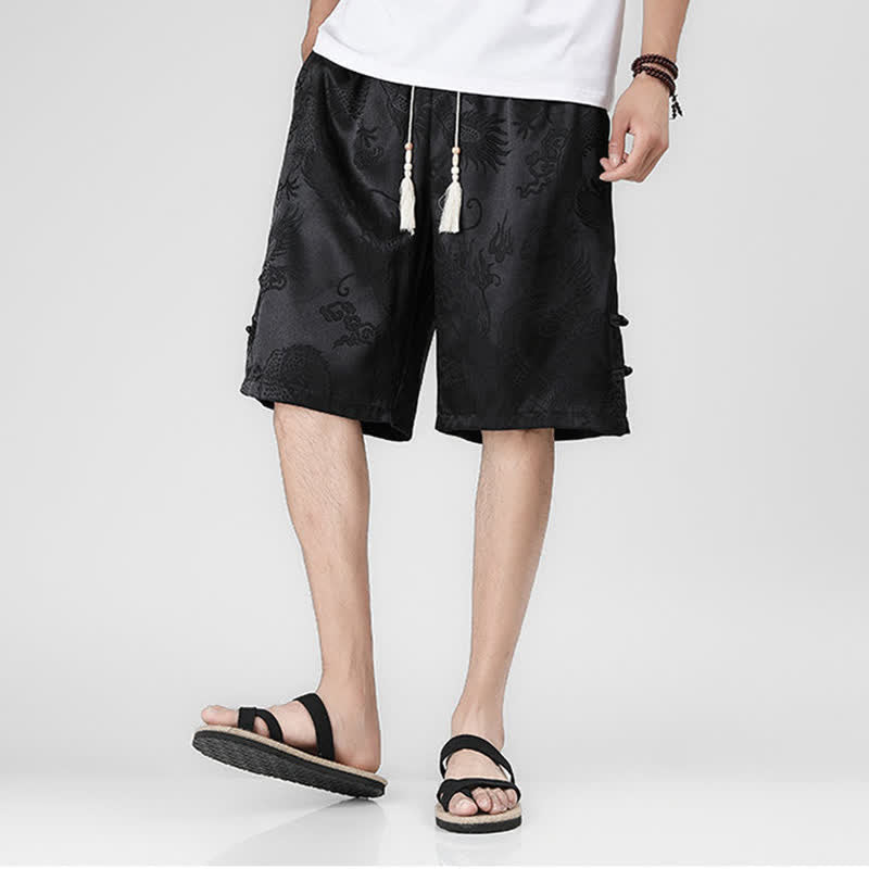 Nimara Ritual Summer Drawstring Dragon Frog Button Side Men's Shorts With Pockets
