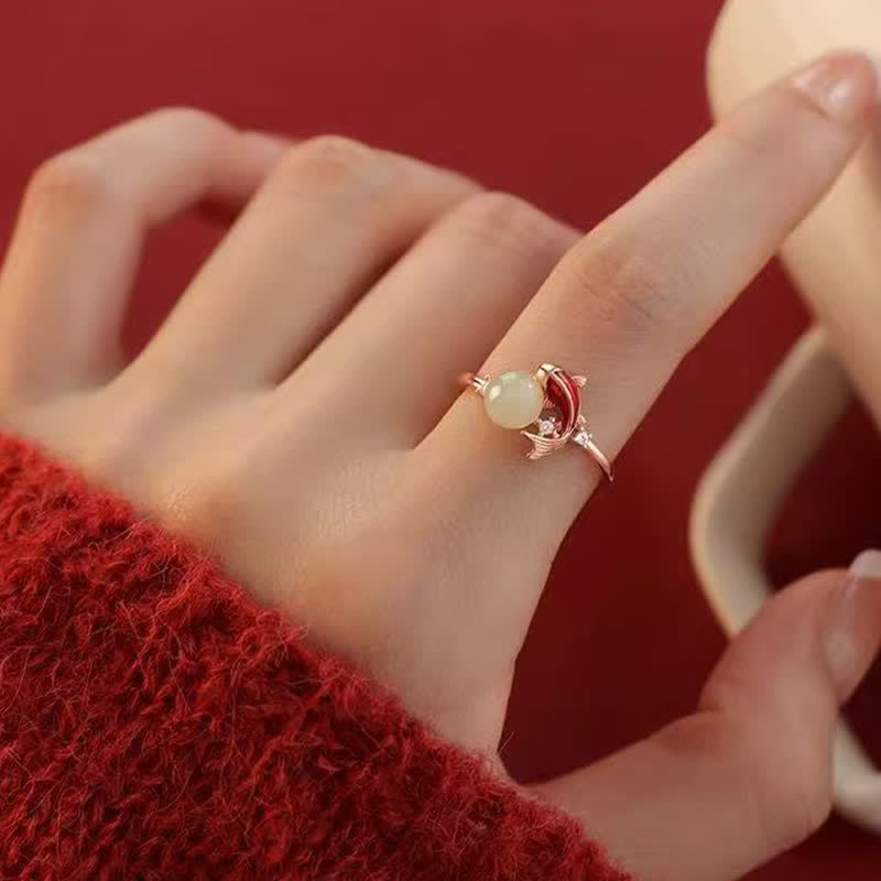 Luck and Success Copper Koi Fish Pearl Inspired Adjustable Ring