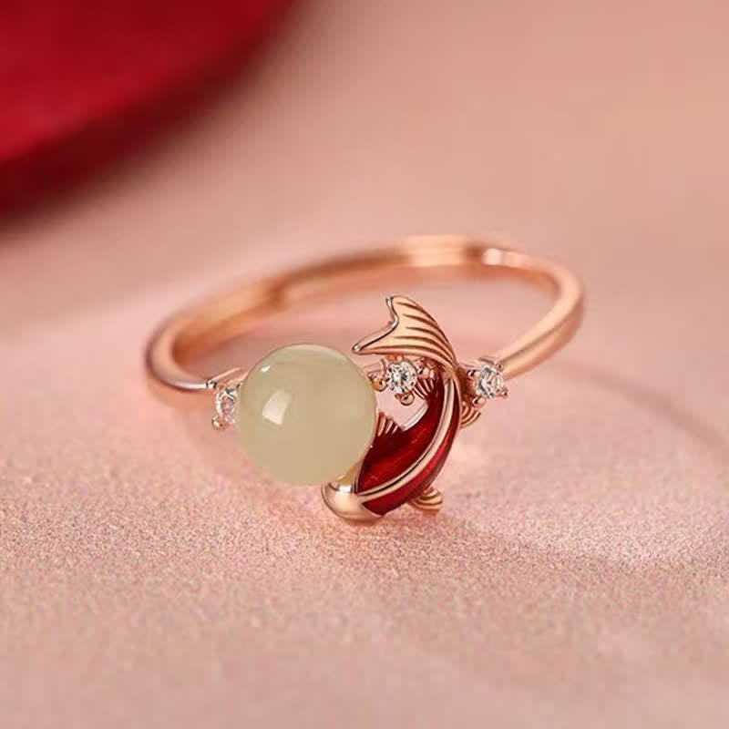 Luck and Success Copper Koi Fish Pearl Inspired Adjustable Ring