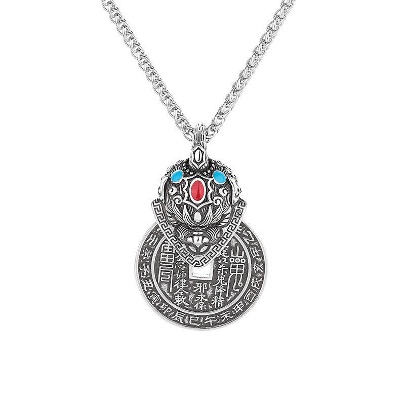 Nimara Ritual Copper PiXiu Chinese Coin Wealth Enamel Vintage Necklace