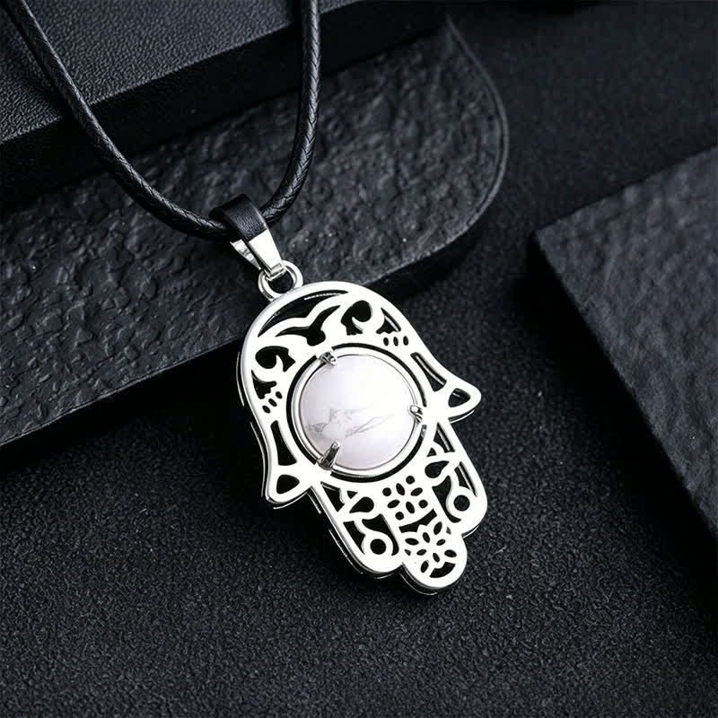 Nimara Ritual Natural Black Obsidian Hamsa Palm Inlay Crystal Strength Necklace