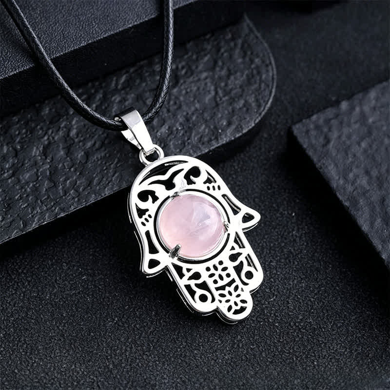 Nimara Ritual Natural Black Obsidian Hamsa Palm Inlay Crystal Strength Necklace