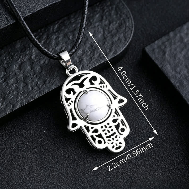 Nimara Ritual Natural Black Obsidian Hamsa Palm Inlay Crystal Strength Necklace