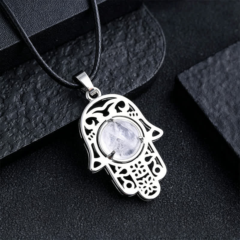 Nimara Ritual Natural Black Obsidian Hamsa Palm Inlay Crystal Strength Necklace