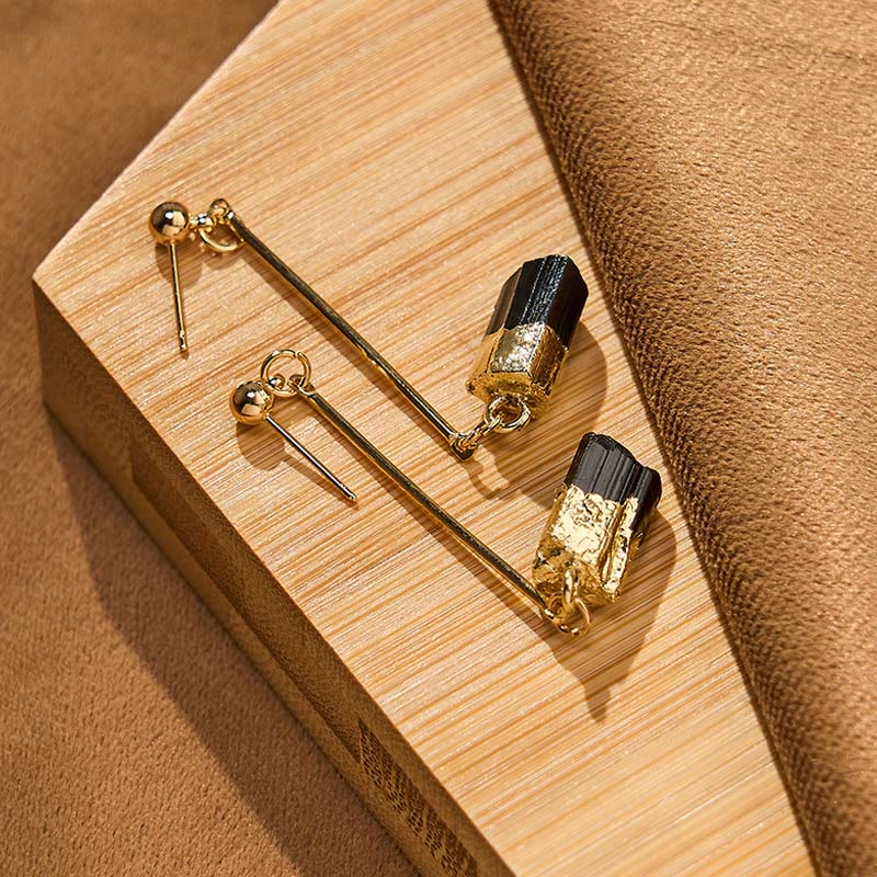 Nimara Ritual Irregular Natural Black Tourmaline Grounding Drop Earrings
