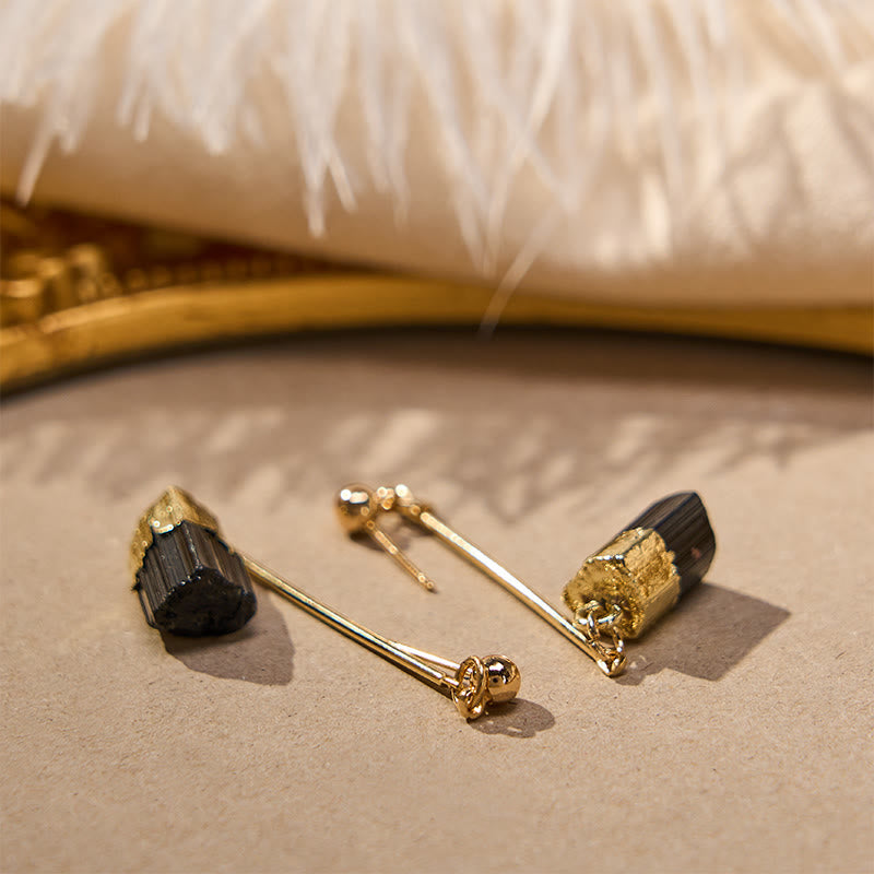 Nimara Ritual Irregular Natural Black Tourmaline Grounding Drop Earrings