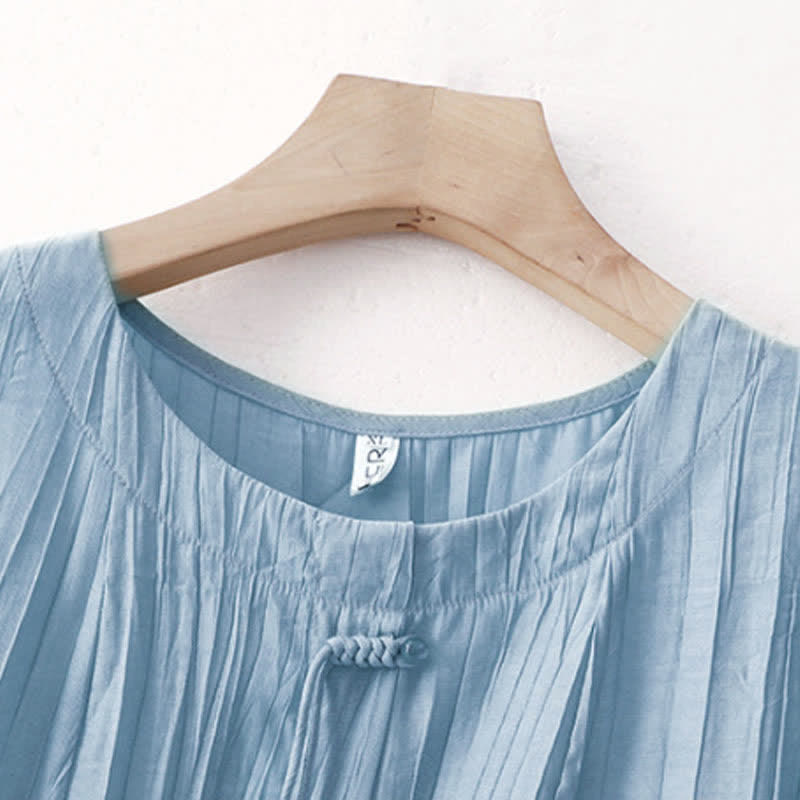Nimara Ritual Summer Boho Buttons Solid Crew Neck Women's Short Sleeve Shirt