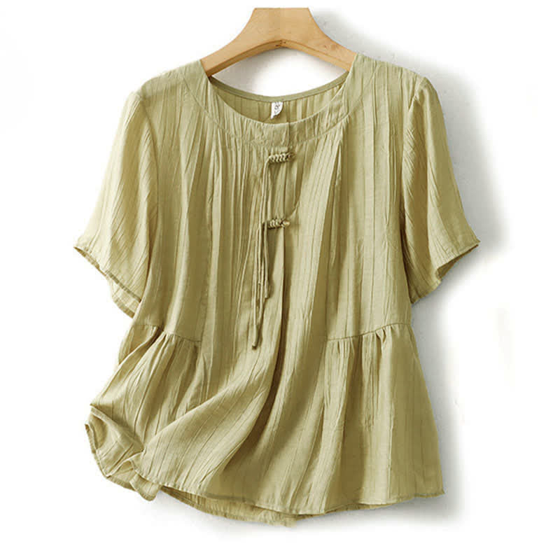 Nimara Ritual Summer Boho Buttons Solid Crew Neck Women's Short Sleeve Shirt