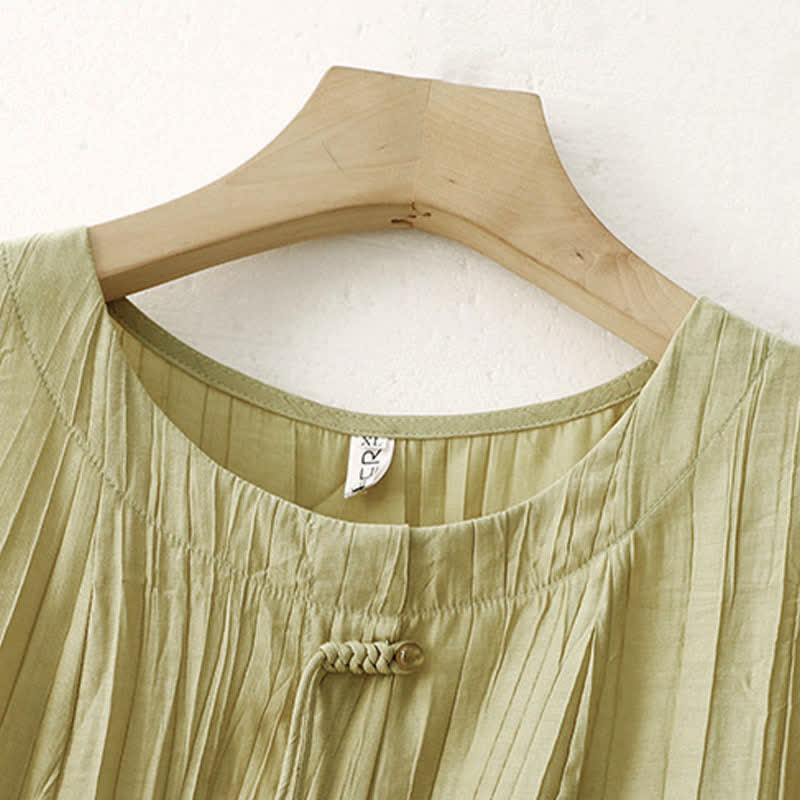 Nimara Ritual Summer Boho Buttons Solid Crew Neck Women's Short Sleeve Shirt