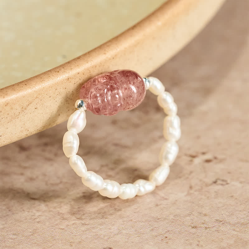 Nimara Ritual 3mm Mini Beads Natural Moonstone Tourmaline Garnet Pearl Strawberry Quartz PiXiu Healing Elastic Ring