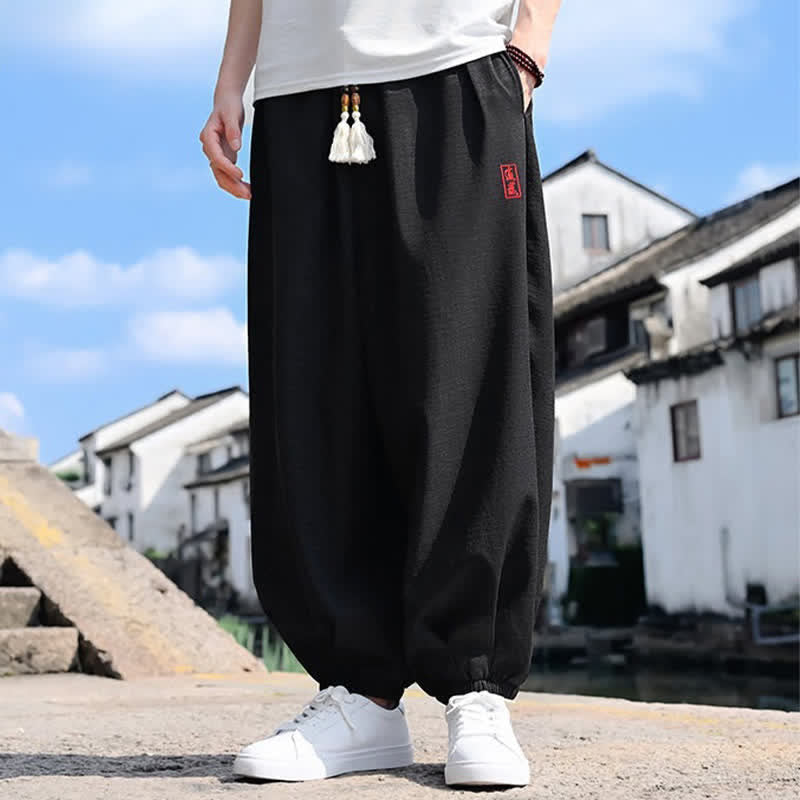 Nimara Ritual Summer Drawstring Solid Ankle Length Men's Harem Pants With Pockets