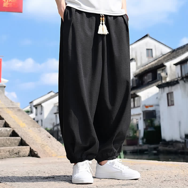 Nimara Ritual Summer Drawstring Solid Ankle Length Men's Harem Pants With Pockets