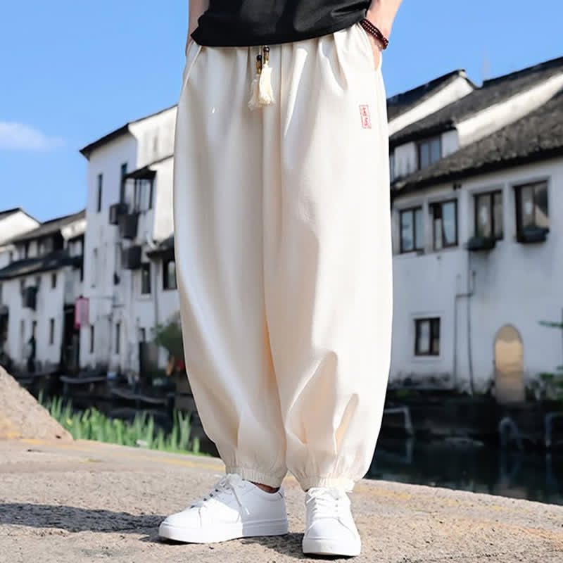 Nimara Ritual Summer Drawstring Solid Ankle Length Men's Harem Pants With Pockets