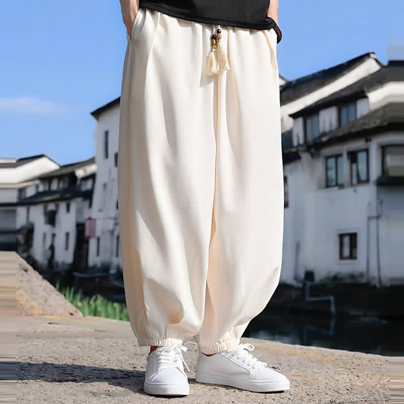 Nimara Ritual Summer Drawstring Solid Ankle Length Men's Harem Pants With Pockets