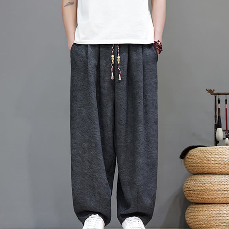 Nimara Ritual Summer Bohemian Drawstring Solid Plant Pattern Men's Harem Pants With Pockets