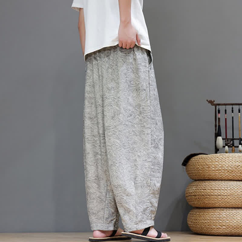 Nimara Ritual Summer Bohemian Drawstring Solid Plant Pattern Men's Harem Pants With Pockets